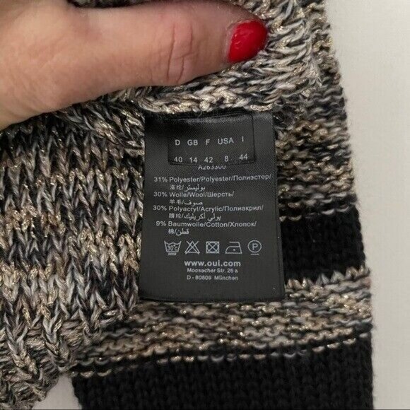 OUI Size 8 Chunky Knit Bronze Buttons Lurex Cardigan Sweater V-Neck Wool Blend - Picture 6 of 8